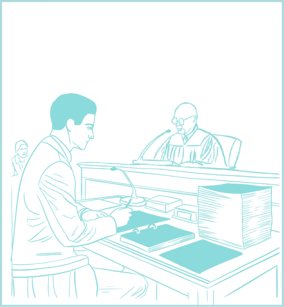 Sketch illustrating portfolio sharing before parole hearings